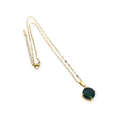 necklace steel gold chain and green stone2